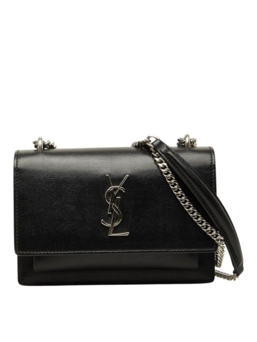 Saint Laurent Cassandra Sunset YSL Logo Chain Shoulder Bag Black Silver Leather